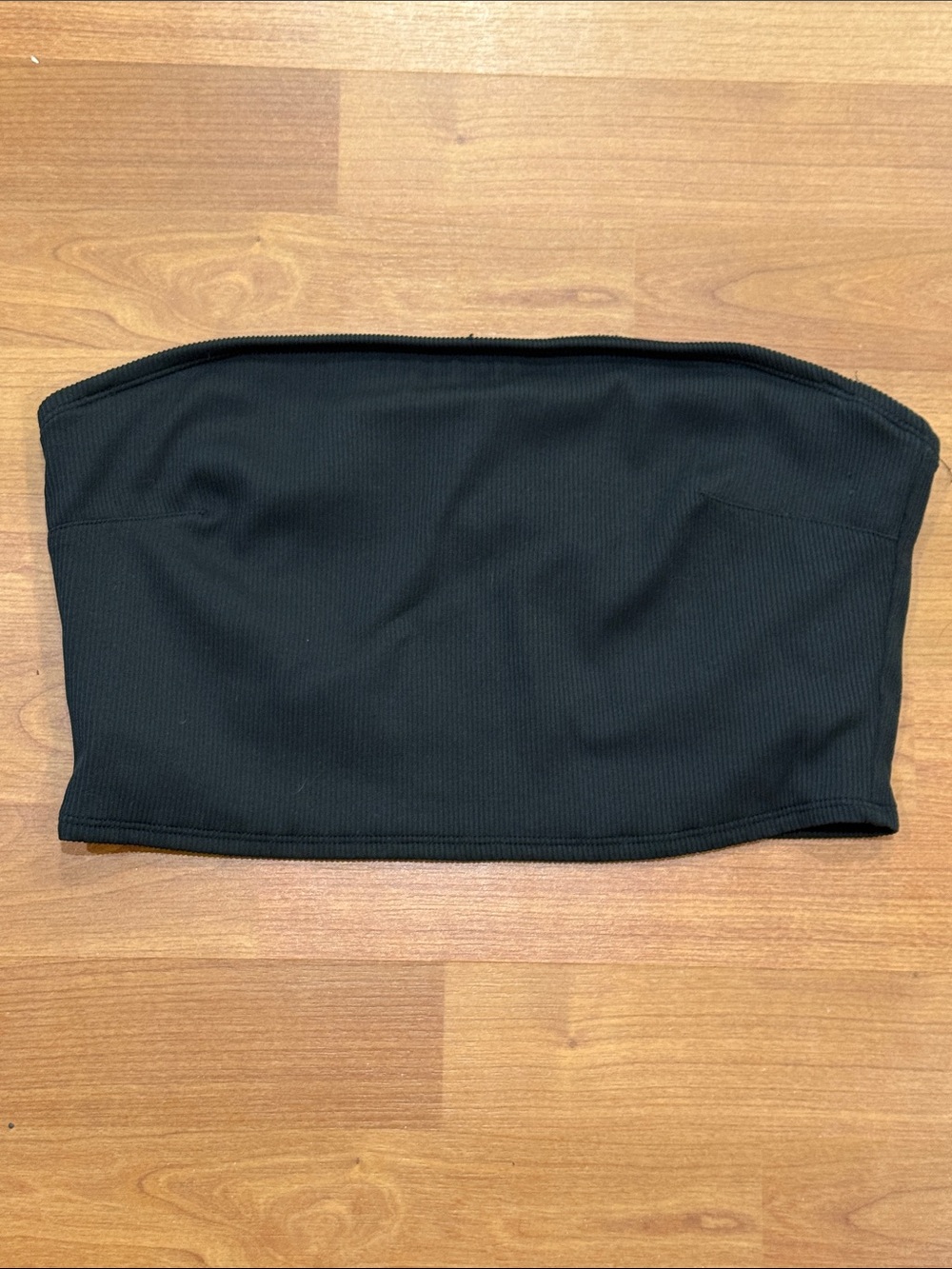aerie Black Ribbed Strapless Bandeau Bikini Top